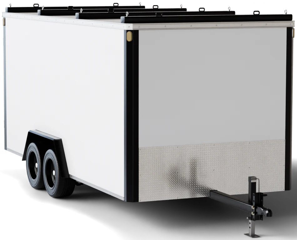 Render of a white enclosed cargo trailer